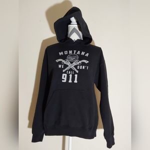 Women's Size Medium Black Montana We Don't Call 911 Hoodie Sweatshirt No String
